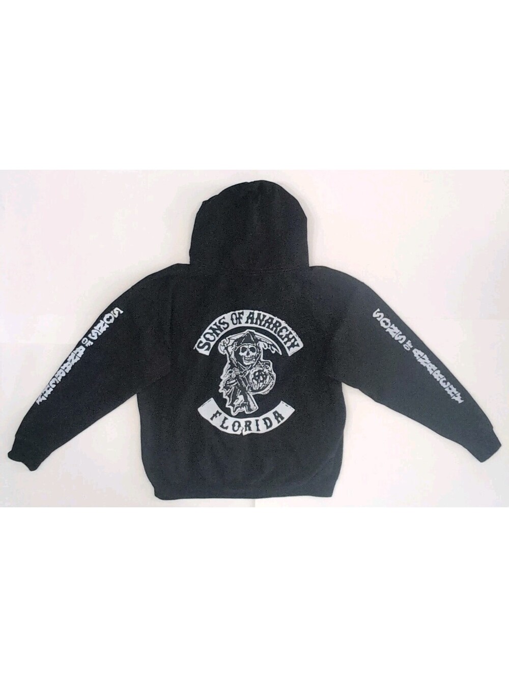 Sons of Anarchy Florida Hoodie Mens L Black Full Zip Pocket Sleeve Spell Out